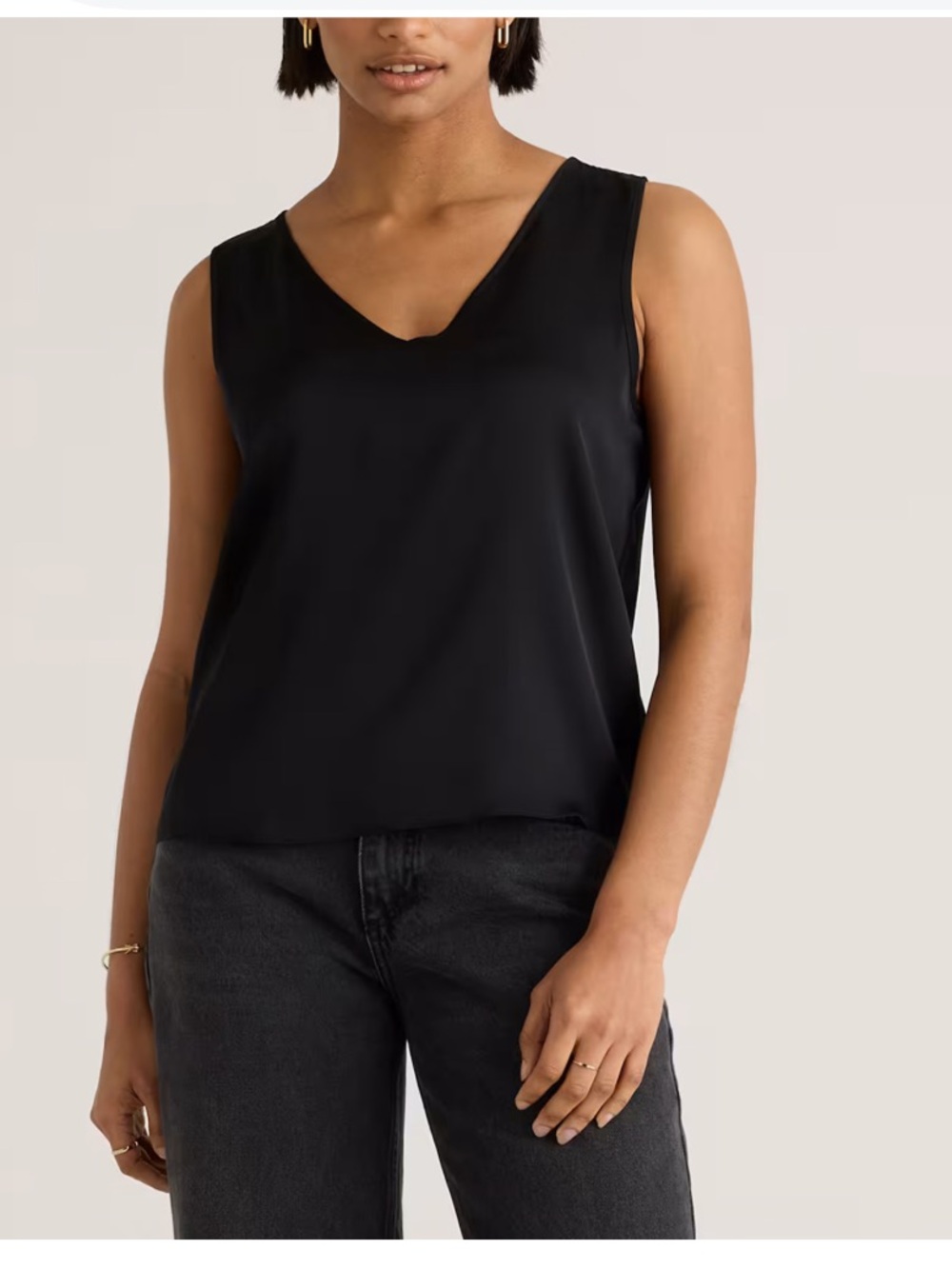 Quince Black Washable Stretch Silk Tank
